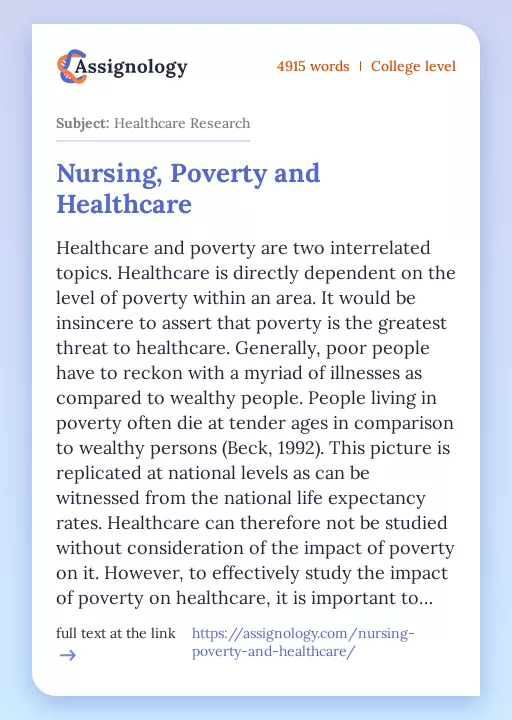 Nursing, Poverty and Healthcare - Essay Preview