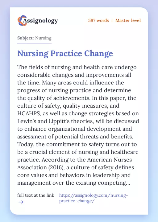 Nursing Practice Change - Essay Preview