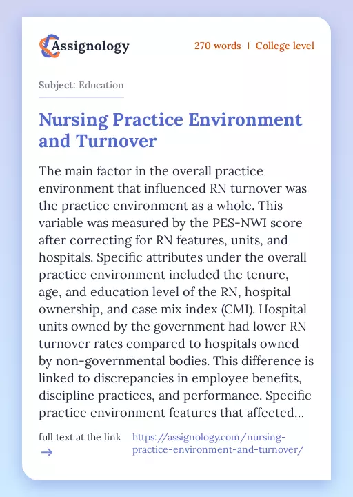 Nursing Practice Environment and Turnover - Essay Preview