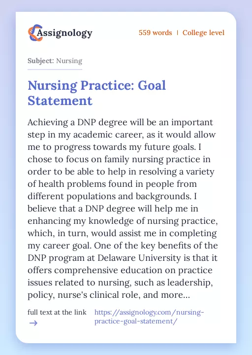 Nursing Practice: Goal Statement - Essay Preview