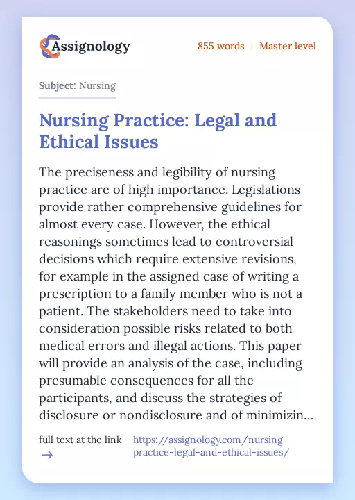 Nursing Practice: Legal and Ethical Issues - Essay Preview