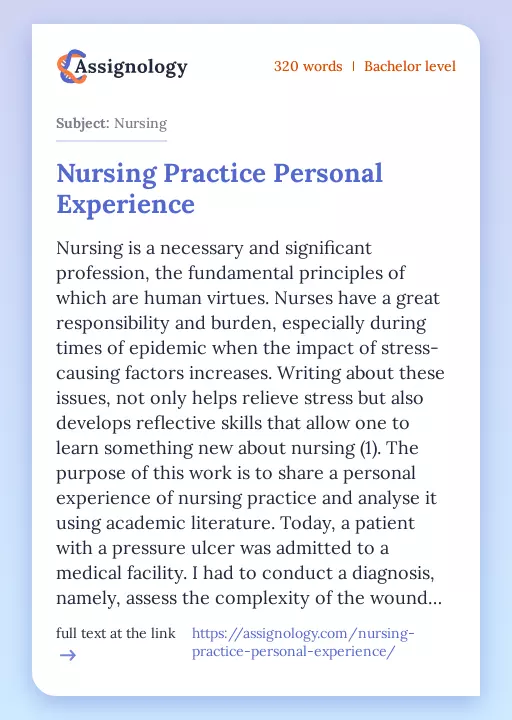 Nursing Practice Personal Experience - Essay Preview