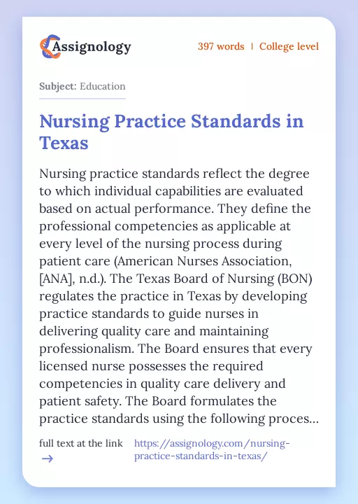 Nursing Practice Standards in Texas - Essay Preview