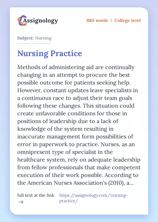 Nursing Practice - Essay Preview