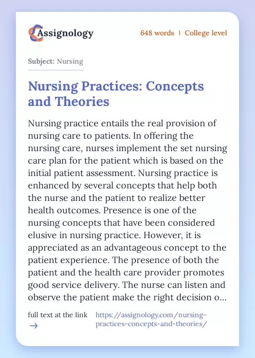 Nursing Practices: Concepts and Theories - Essay Preview