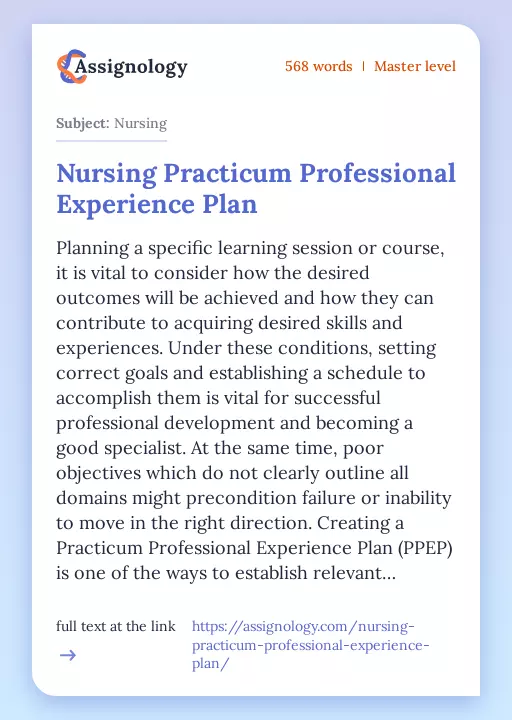 Nursing Practicum Professional Experience Plan - Essay Preview