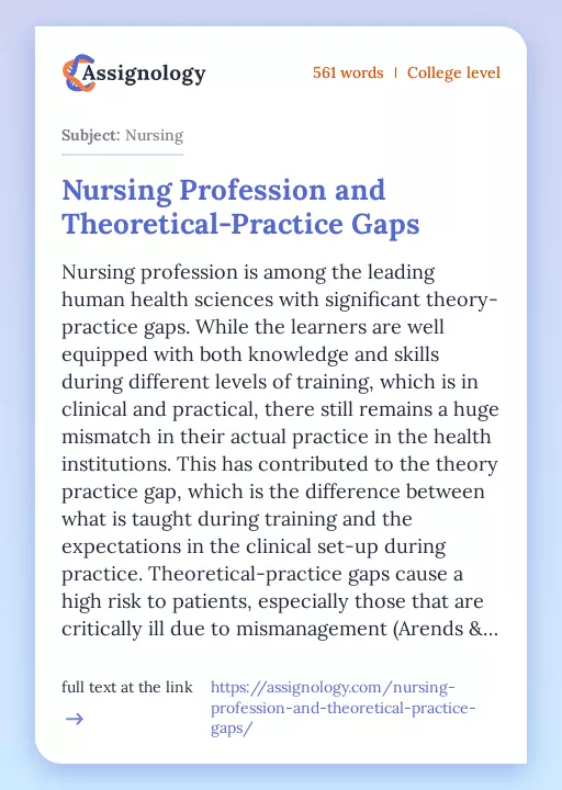Nursing Profession and Theoretical-Practice Gaps - Essay Preview