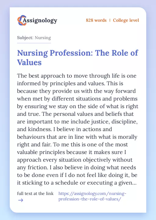 Nursing Profession: The Role of Values - Essay Preview