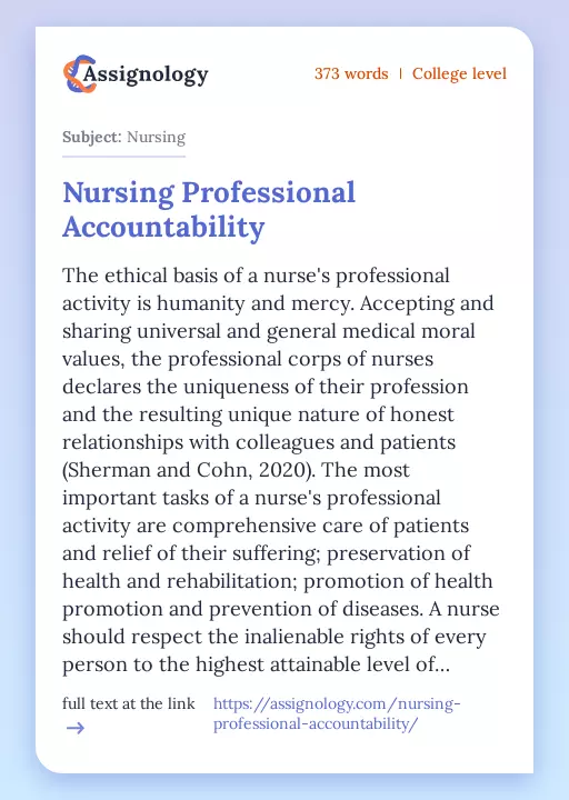 Nursing Professional Accountability - Essay Preview