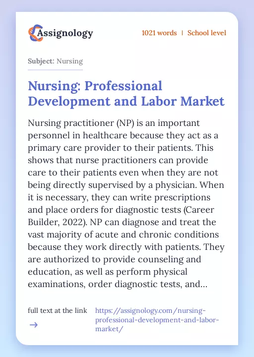 Nursing: Professional Development and Labor Market - Essay Preview