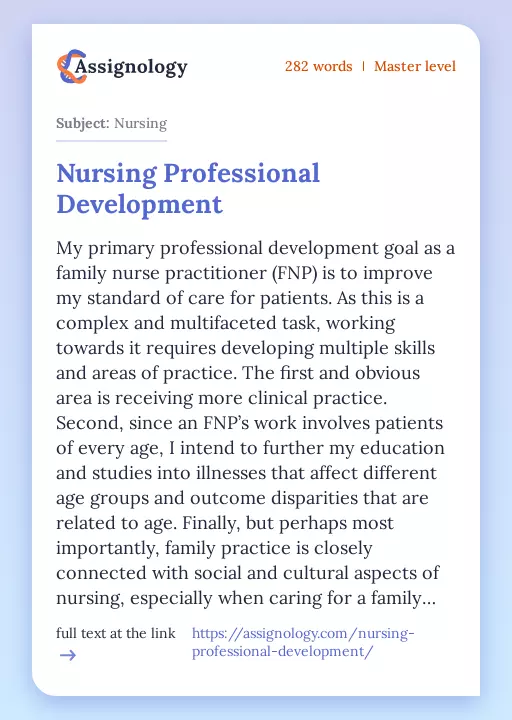 Nursing Professional Development - Essay Preview