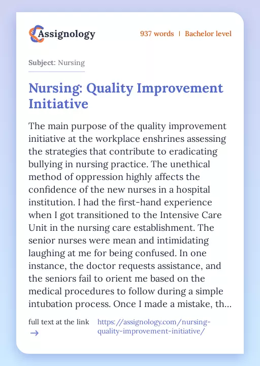 Nursing: Quality Improvement Initiative - Essay Preview