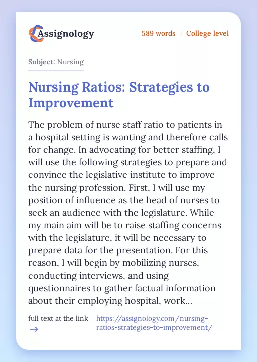 Nursing Ratios: Strategies to Improvement - Essay Preview