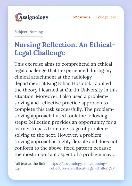 Nursing Reflection: An Ethical-Legal Challenge - Essay Preview