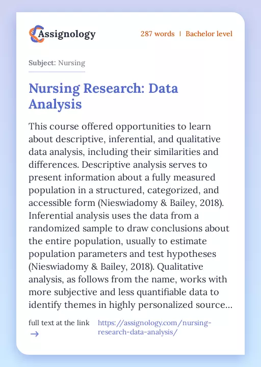 Nursing Research: Data Analysis - Essay Preview