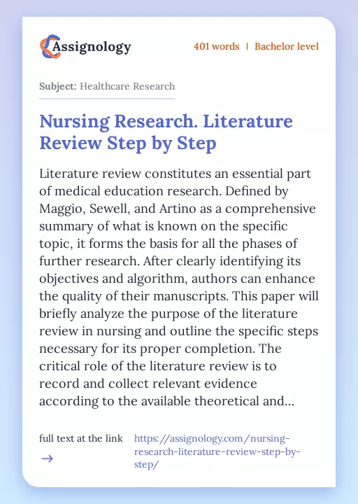 Nursing Research. Literature Review Step by Step - Essay Preview