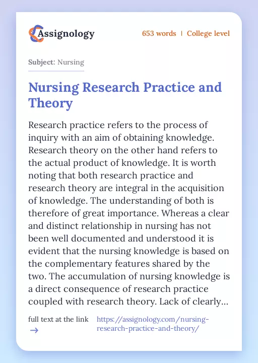 Nursing Research Practice and Theory - Essay Preview