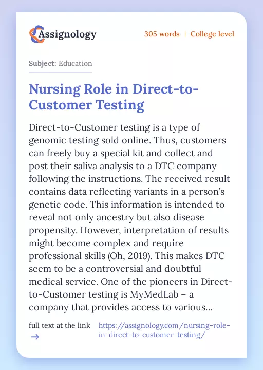 Nursing Role in Direct-to-Customer Testing - Essay Preview