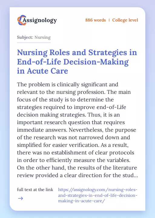 Nursing Roles and Strategies in End-of-Life Decision-Making in Acute Care - Essay Preview