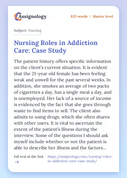 Nursing Roles in Addiction Care: Case Study - Essay Preview