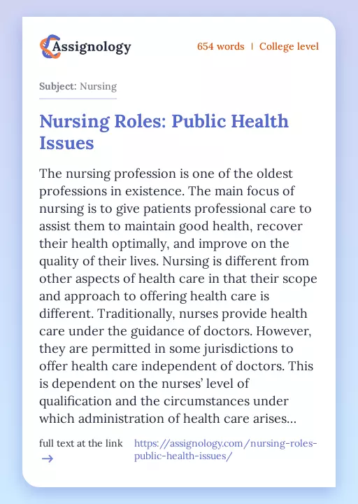 Nursing Roles: Public Health Issues - Essay Preview