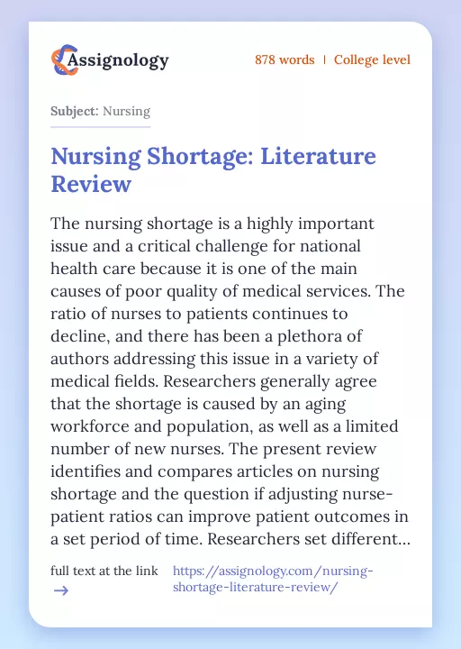 Nursing Shortage: Literature Review - Essay Preview