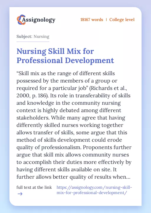 Nursing Skill Mix for Professional Development - Essay Preview