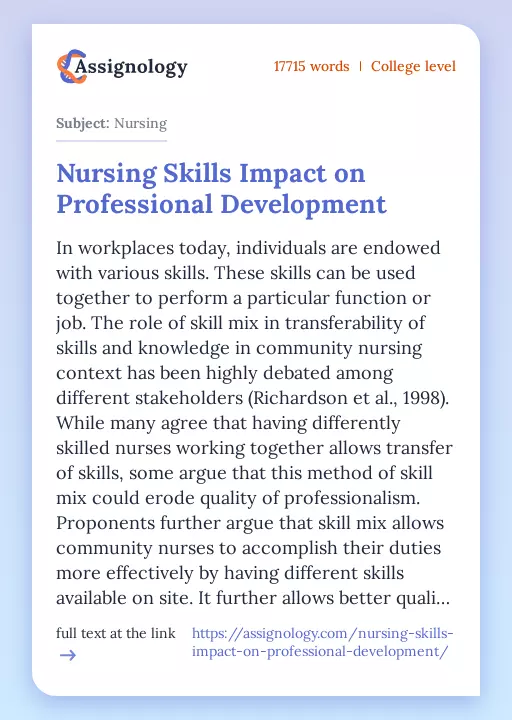 Nursing Skills Impact on Professional Development - Essay Preview