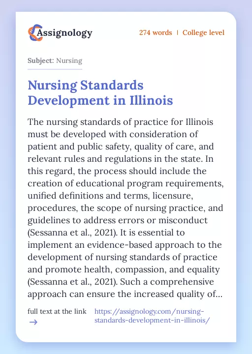 Nursing Standards Development in Illinois - Essay Preview