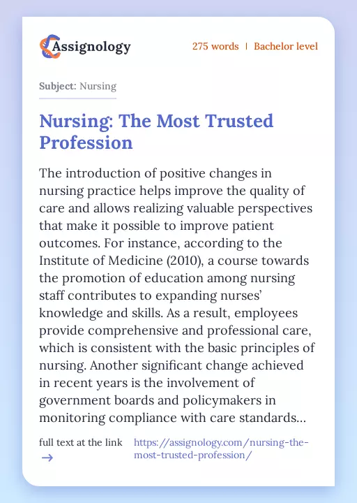 Nursing: The Most Trusted Profession - Essay Preview