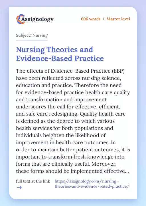 Nursing Theories and Evidence-Based Practice - Essay Preview