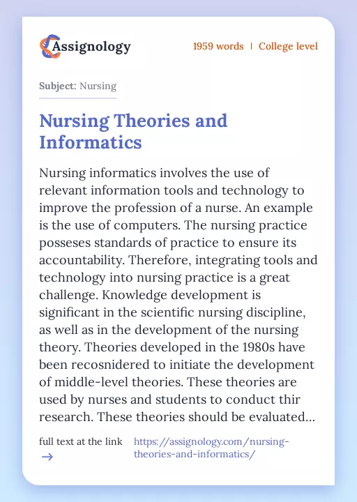 Nursing Theories and Informatics - Essay Preview