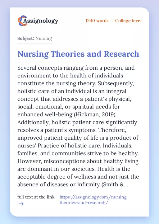 Nursing Theories and Research - Essay Preview
