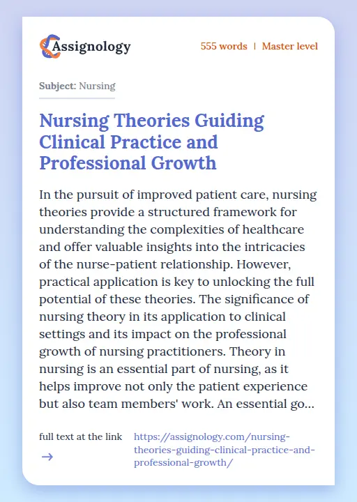Nursing Theories Guiding Clinical Practice and Professional Growth - Essay Preview