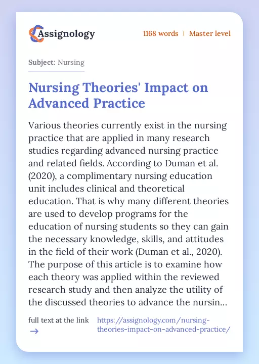 Nursing Theories' Impact on Advanced Practice - Essay Preview