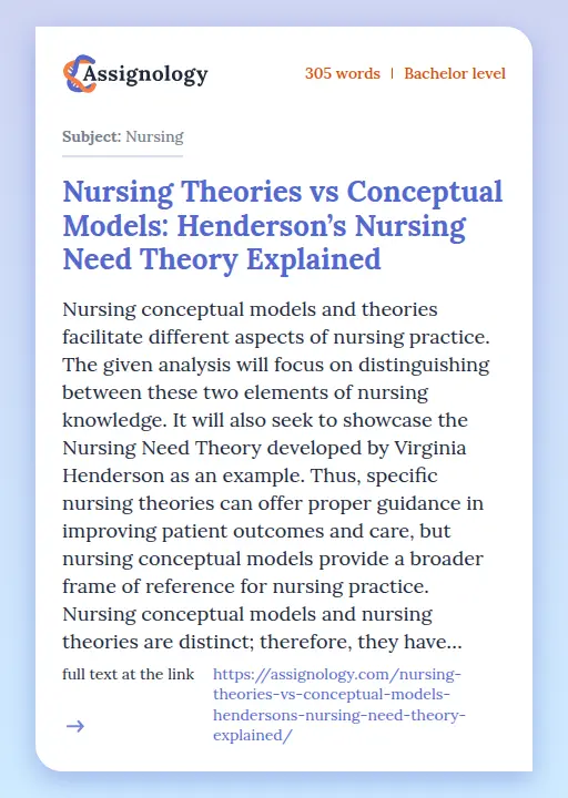 Nursing Theories vs Conceptual Models: Henderson’s Nursing Need Theory Explained - Essay Preview