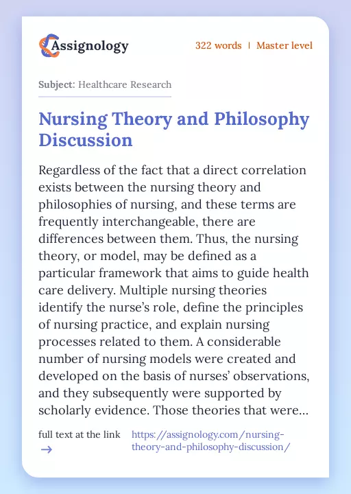 Nursing Theory and Philosophy Discussion - Essay Preview