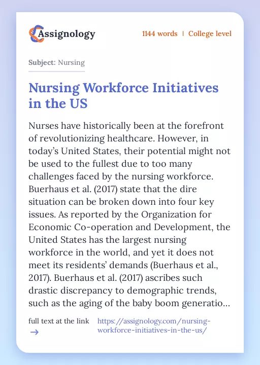 Nursing Workforce Initiatives in the US - Essay Preview