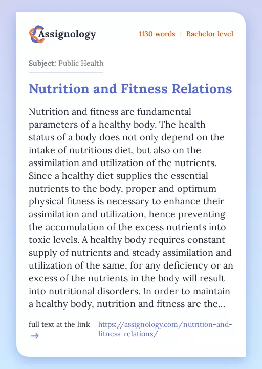 Nutrition and Fitness Relations - Essay Preview