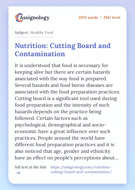 Nutrition: Cutting Board and Contamination - Essay Preview