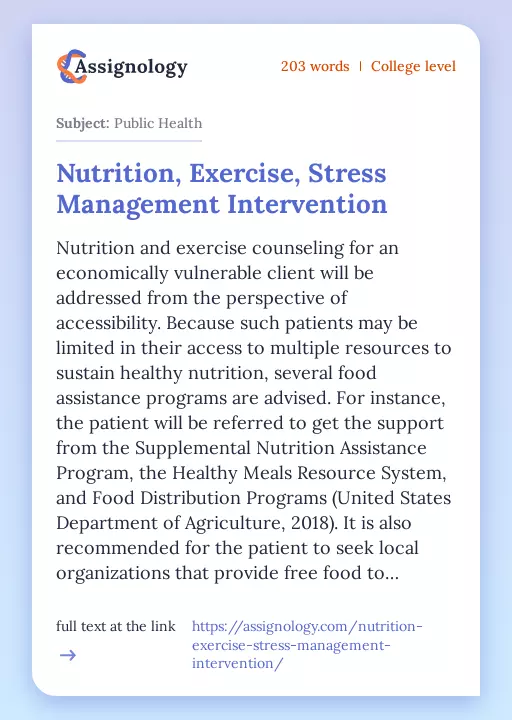 Nutrition, Exercise, Stress Management Intervention - Essay Preview
