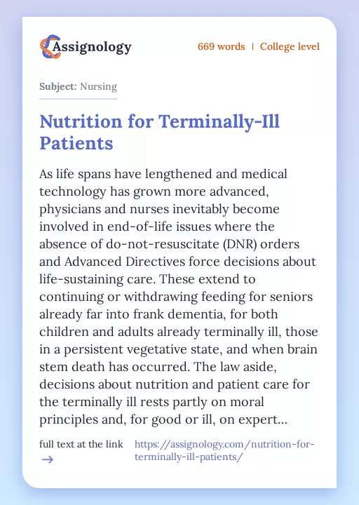 Nutrition for Terminally-Ill Patients - Essay Preview