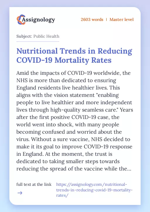 Nutritional Trends in Reducing COVID-19 Mortality Rates - Essay Preview