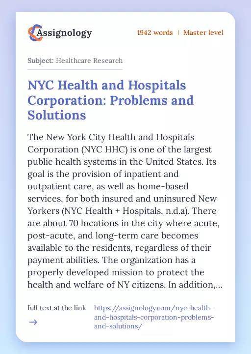 NYC Health and Hospitals Corporation: Problems and Solutions - Essay Preview