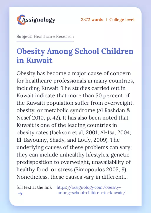 Obesity Among School Children in Kuwait - Essay Preview