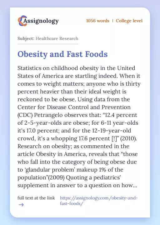 Obesity and Fast Foods - Essay Preview