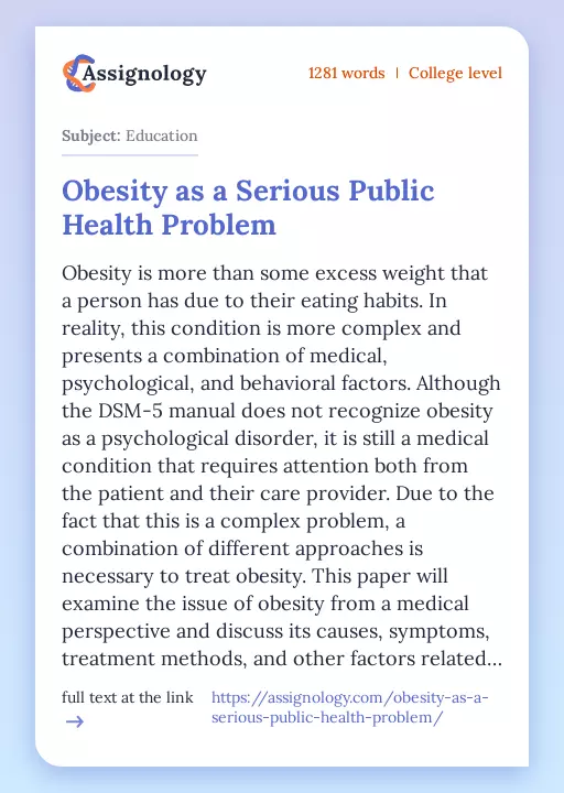 Obesity as a Serious Public Health Problem - Essay Preview