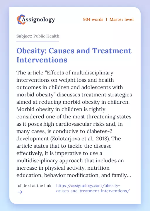 Obesity: Causes and Treatment Interventions - Essay Preview