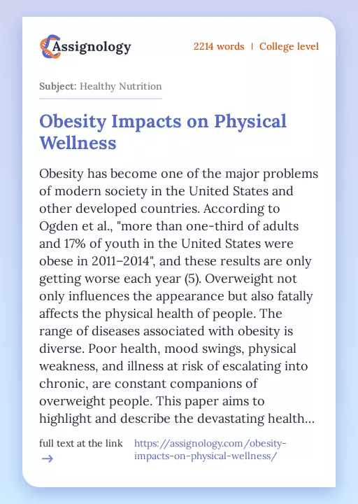 Obesity Impacts on Physical Wellness - Essay Preview