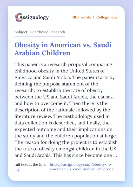 Obesity in American vs. Saudi Arabian Children - Essay Preview